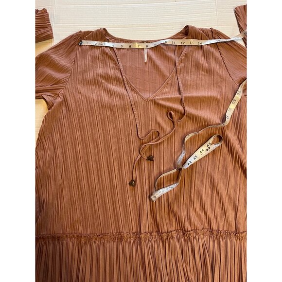 Free People "Cant Help It" Womens S Pullover Mini Dress -dusty pink Boho pleated - Picture 10 of 13